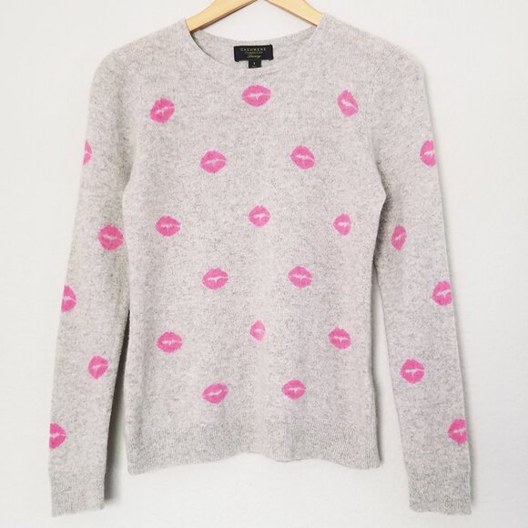 Charter Club 100% Cashmere Lipstick Lips Crewneck Sweater Gray Pink Size S $159 - Picture 4 of 15